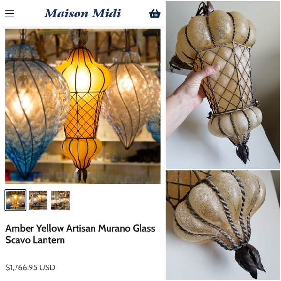 *SOLD* Pair Venetian Blown Glass Scavo Lanterns - Picture 15 of 15